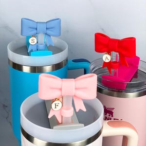 Adorno para pajita con lazo grande de Stanley / Colgantes de letras personalizables de colores / Adorno para pajita con lazo con colgante de letra de Stanley / Regalo perfecto para vaso