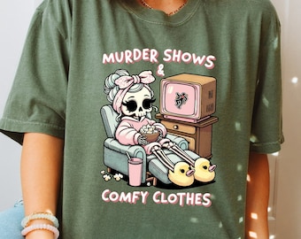 Ik hou van moordshows comfortabele kleding tshirt voor True Crime Junkie, True Crime T-shirt, True Crime Sweatshirt, esthetische dameskleding