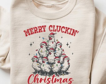 Merry Cluckin Christmas Sweatshirt, Christmas Chicken Shirt, Funny Xmas Shirt, Farm Animal