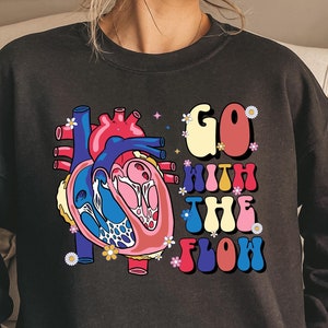 Retro Comfort Go With The Flow Sweatshirt, Nursing Outfit, CVICU Nurse Gift For Women, Nurse Appreciation Gift, Cardiac Nurse T-shirt