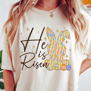 Retro Comfort Easter T-shirt, Ester Bunny Shirt, He Is Risen Sweatshirt, Easter Egg Tee, Religious Easter Gift, Jesus Lover Easter Outfit