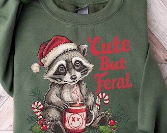 Schattig maar wild sweatshirt, wasbeerkerstrui, gezellige kerst-T-shirts, shirt grappige dieren, vrolijk kerstfeest, kerstcadeaus vakantie