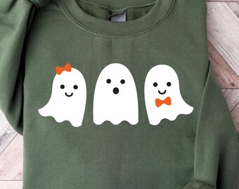 Spooky Cute Ghost Sweatshirt, Halloween Ghost Shirt, Halloween Lover Gift, Spooky Preppy Halloween Tee, Aesthetic Fall Ghost Tshirt