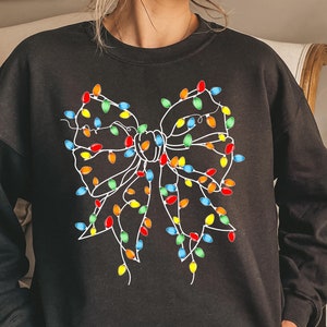 Christmas Lights Coquette Sweatshirt, Retro Christmas Sweater, Christmas Women&#39;s Shirt, Xmas Party Crewneck, Cute Christmas Gifts