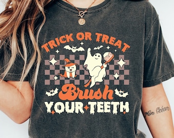 Camiseta de dentista de Halloween, suéter de truco o dientes, sudadera con capucha dental de Halloween, sudadera con capucha de asistente dental, camisa de dentista espeluznante