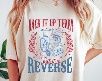 Zet het in omgekeerde badstof back-up badstof T-shirt, 4 juli-shirt, vrouwen Independence Day cadeau, rood-wit en blauw T-shirt, Merica ronde hals