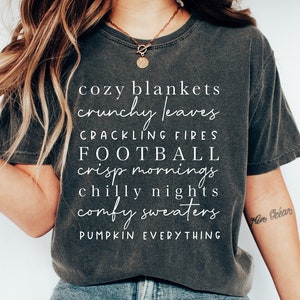 Cozy Blankets Crunchy Leaves Crackling Fires Football Shirt, Fall List Shirt, Womens Fall Sweatshirt, Thanksgiving Gifts, Autumn Shirt