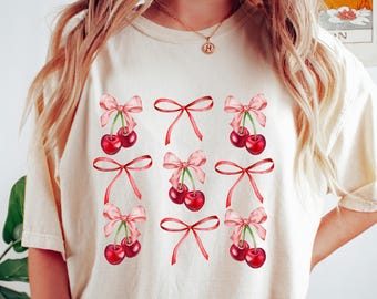 Retro Cherry Bow T-shirt: Coquette Comfort Crewneck