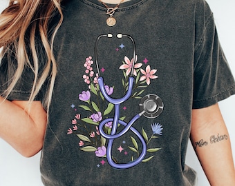 Comfort Retro Floral Stethoscope Shirt, Nurse Shirt, Doctor Shirt, Floral Nurse Shirt, Nursing Gifts, Nurse T-shirt, Nurse Graphic Tees