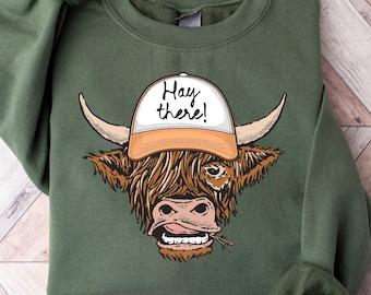 Sudadera de vaca Highland, cuello redondo de vaca Highland, sudadera con capucha de vaca linda, cuello redondo occidental, camisa de vaca Highland, camisa de vaca Longhorn, camiseta de granjero
