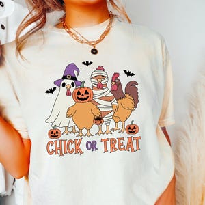 Retro Comfort Halloween Chickens Shirt, Spooky Chickens T Shirt, Halloween Chicken Sweatshirt, Ghost Shirt, Haunted House Chickens Shirt