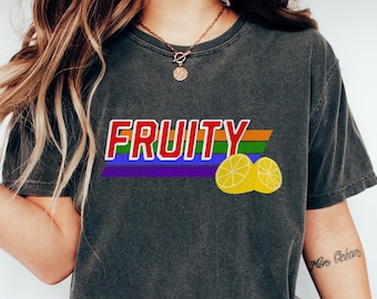 Camiseta retrô confortável com estampa de frutas, camiseta pelos direitos lésbicos, moletom do Orgulho Gay, presente de apoio LGBTQIA+, gola redonda do Orgulho Estético, camiseta pela igualdade