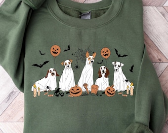 Koszulka Retro Comfort Ghost Dog, Koszulka Halloween Dog, Prezenty na Halloween, Koszulka Сute Ghost Dog, Koszulka Halloween dla kobiet, Prezent dla miłośnika psów
