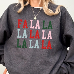 Sudadera navideña retro, sudadera navideña con cuello redondo Fa La La La, sudaderas navideñas para mujer, regalos navideños, suéter navideño