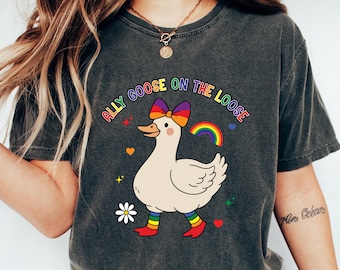 T-shirt ample Ally Goose, chemise Pride Ally, col rond soutien LGBTQ, cadeau pour les droits des homosexuels, t-shirt du mois de la fierté, chemise justice sociale