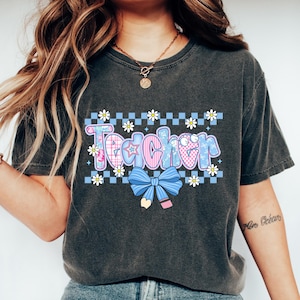 Custom Preppy Teacher Shirt, Back To School T Shirt, Floral Coquette Gift With Teacher Name, Cute First Day Of School T-Shirt, Teacher Gift