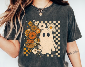 Rutig spök-Halloween-T-shirt: Spöklik Cottagecore-hösttröja