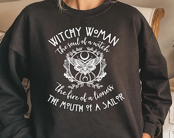 Sudadera de mujer bruja, camisa de bruja de Halloween, sudadera con capucha de mujer bruja, camiseta espiritual retro, regalo de Halloween, suéter de brujería mística