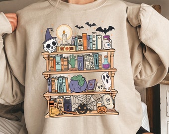 Sweat-shirt Halloween rétro fantômes lisant des livres, cadeau d'Halloween pour enseignant bibliothécaire, chemise tendance pour la saison fantasmagorique, cadeau d'Halloween pour amateur de lecture