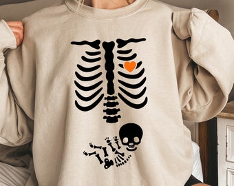 Skeleton Halloween Maternity Sweatshirt, Funny Pregnancy Announcement Tshirt, Pregnant Women Costume, Fall New Mom Gift, Spooky Season Mom