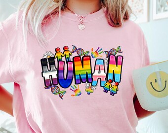 Retro Comfort Human Shirt, LGBTQ Support T-shirt, Pride Month Crewneck, Human Rights Gift, Equality Tee, LGBTQ Pride Shirt