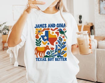 James Talarico candidat au Sénat, Gina Hinojosa candidate au poste de gouverneure - T-shirt « Votez bleu au Texas », T-shirt à manches longues style art populaire pour les élections de mi-mandat 2026