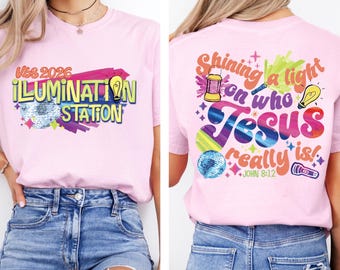 Illumination Station Christian T-shirt, VBS 2026 Tee, Shining A Light On Who Jesus Really is Easter Church Shirt, Soft Spring Easter Outfit