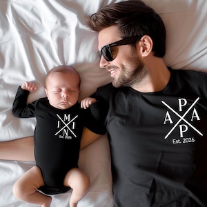 Bijpassende T-shirt familie Est 2026, cadeau eerste vaderdag, grafische T-shirt vader en mini, shirt vader en kind bonding, schattige vader- en kindkleding
