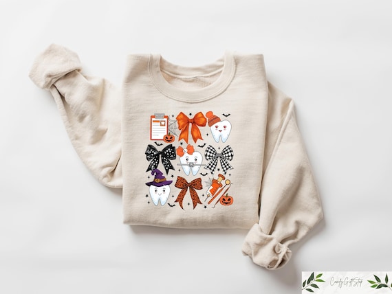 Coquette Halloween Dentist Sweatshirt, Dental Halloween Shirt, Matching Halloween Dental Tee, Funny Halloween Gift, Spooky Dental Office Tee