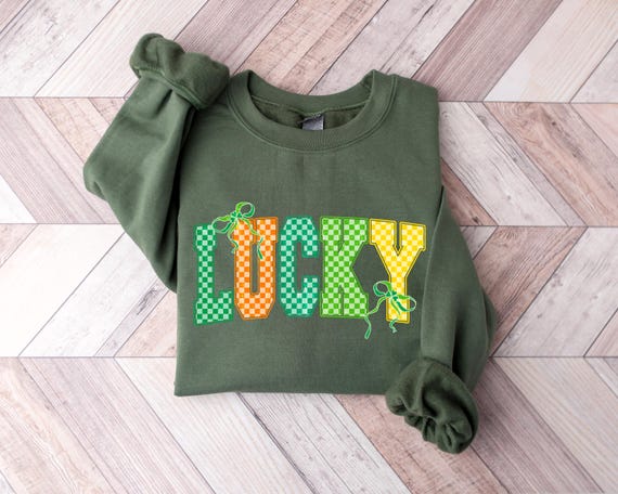 St Patrick's Day Sweatshirt, Lucky Tee, Retro Checkered Shirt, Cute St Paddy's Day Crewneck, Irish Holiday Apparel, St Patrick Lovers Gift