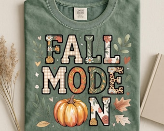 T-shirt Comfort Colors Automne Mode On, T-shirt Ambiance Automne, Haut Varsity Automne Citrouille, Chemise Automne à Carreaux et Léopard à Fleurs, T-shirt Tendance et Confortable pour la Saison