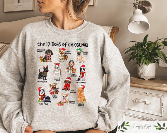 12 Dogs Of Christmas Sweatshirt, Dog Mom Christmas Sweater, Cute Dog Christmas Shirt, Dog Lover Xmas Gift, Dog Dad Christmas Sweater