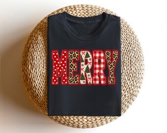 Sweat-shirt Joyeux Noël, Sweat à capuche festif à lettres, T-shirt d'hiver mignon à carreaux et imprimé léopard, Cadeau de Noël festif, T-shirt pour les fêtes