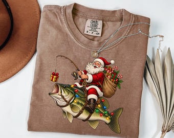 Sweat-shirt Comfort Colors Père Noël Pêcheur, T-shirt de Noël Pêcheur, T-shirt de fêtes, Cadeau de Noël pour les pêcheurs, T-shirt humoristique Père Noël Pêcheur