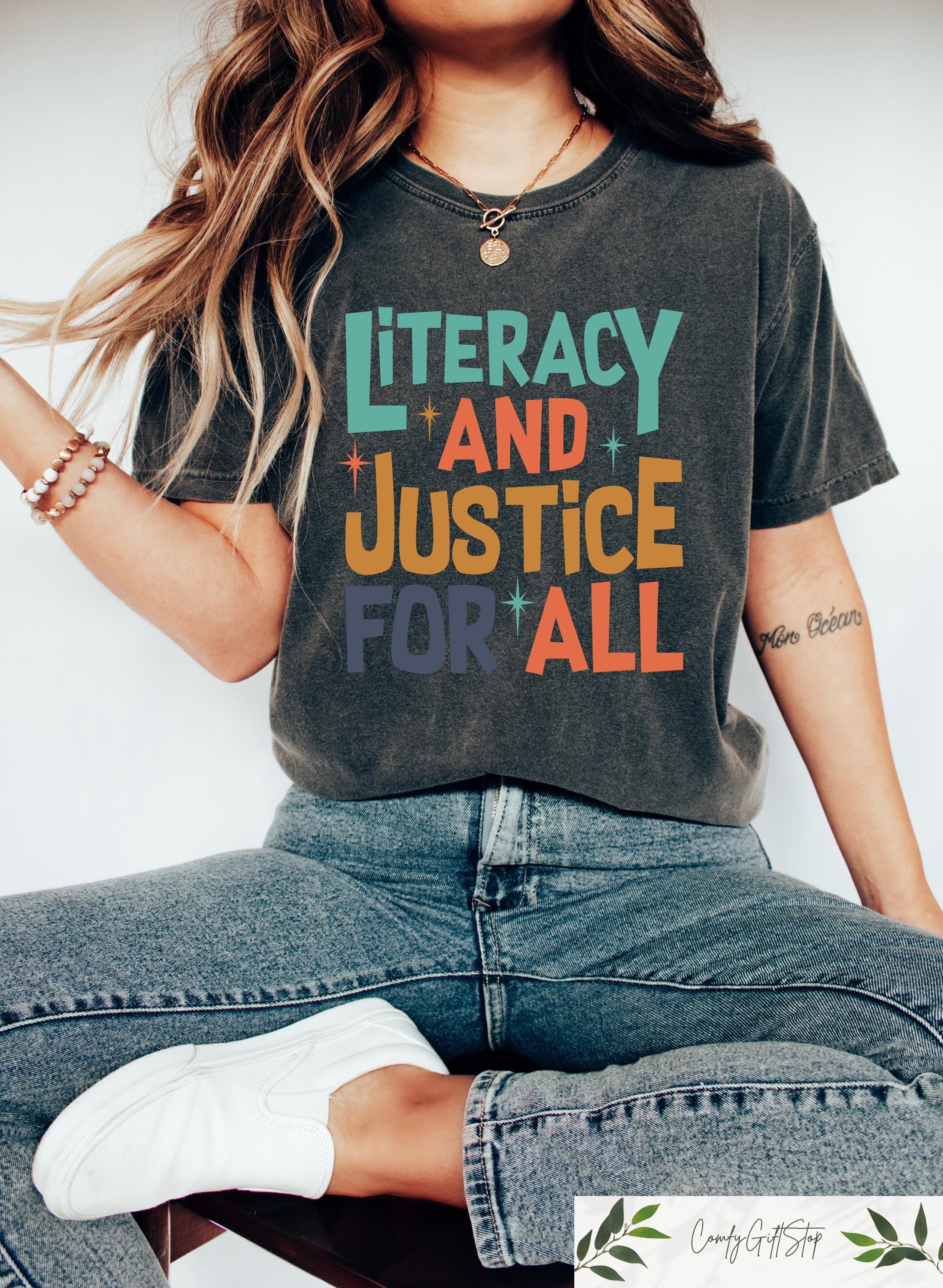 Reading Shirt For Women, Literacy And Justice For All, Teacher Shirt, Book Club Shirt, Reading Teacher Shirt, School Librarian Gift