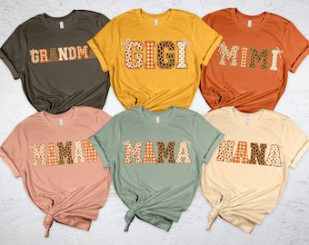 Ensemble de t-shirts d'automne assortis pour toute la famille : T-shirts « Mimi, Mama, Nana, Grandma, Gigi », vêtements pour les fêtes d'automne.