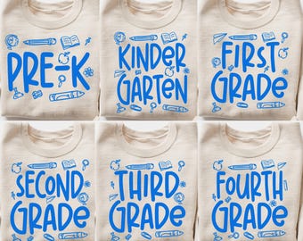 Preppy Back To School Shirt, Pre-K To Fourth Grade Teacher Tshirt, First Day Of School Apparel, School Second Grade Kids Matching Crewneck