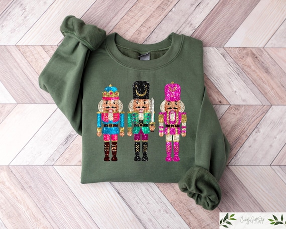 Retro Nutcracker Sweatshirt, 90s Christmas Nutcracker Shirt, Christmas Gift, Faux Sequin Shirt, Womens Christmas, Xmas Holiday Hoodie