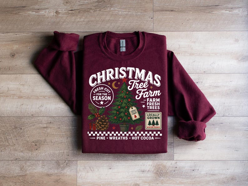 Problem Tree Visual Layout Retro Christmas Tree Farm Sweatshirt, Holiday Vintage Nostalgic ...