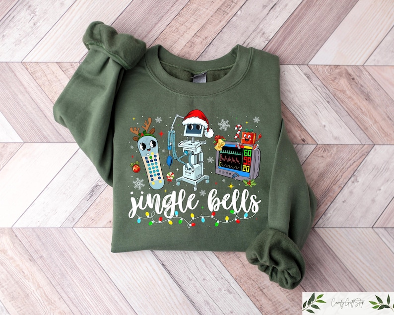 Julsjuksköterska, Jingle Bells sjukskötersketröja, roliga julsjukskötersketröjor, akutsjukskötersketröja, julsjuksköterskepresenter, sjuksköterskehoodie bild 2