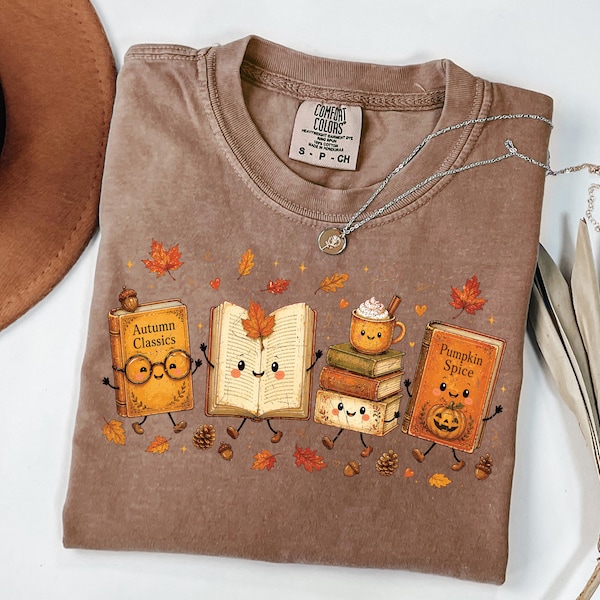 Comfort Colors Fall Book Doodle Shirt, Cozy Autumn Reading T-Shirt, Pumpkin Spice Bookish Tee, Fall Librarian Shirt, Fall Book Lover Sweat