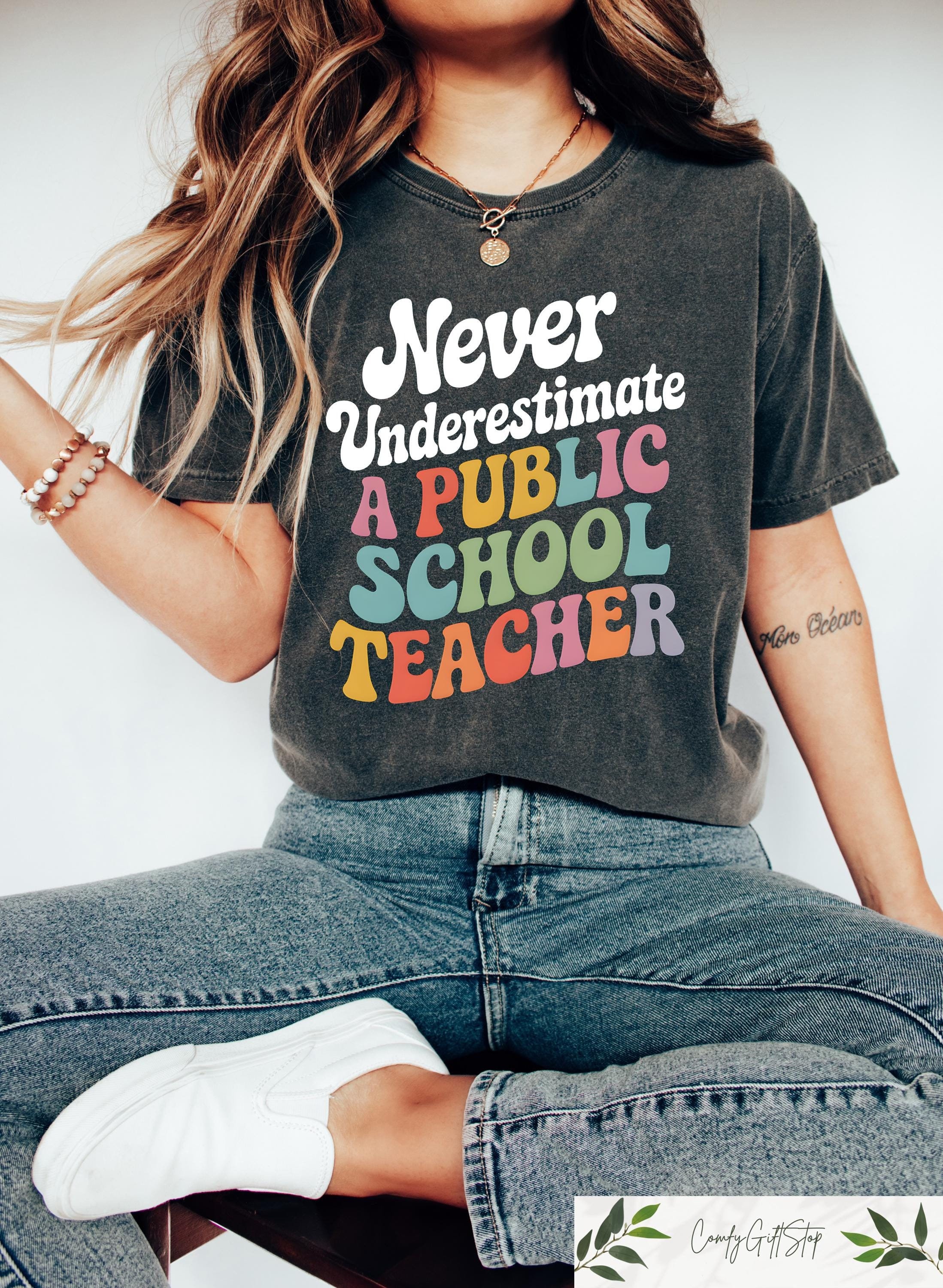 Never Underestimate A Public School Teacher Kamala Harris Shirt, Harris Walz 2024 Rally Tee, Tim Walz DNC Quote Sweatshirt, Educator Gift