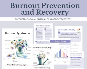 Burnout Prevention & Recovery Therapy Worksheets Bundle, Stress Resource Pack, Self-Care, Anxiety Journal, Emotional Wellness
