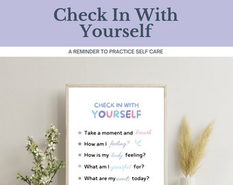 Self-Care Check-In Poster: Mental Health & Anxiety Relief (Digital Download)