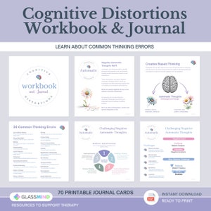 Cognitive Distortions Workbook and Journal for CBT. Printable CBT Resource for Anxiety and Depression., Understanding Common Thinking Errors