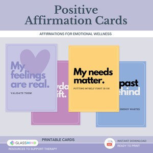 Cartões de afirmação positiva para saúde mental, bem-estar emocional, alívio do estresse, ansiedade, depressão e autoaceitação