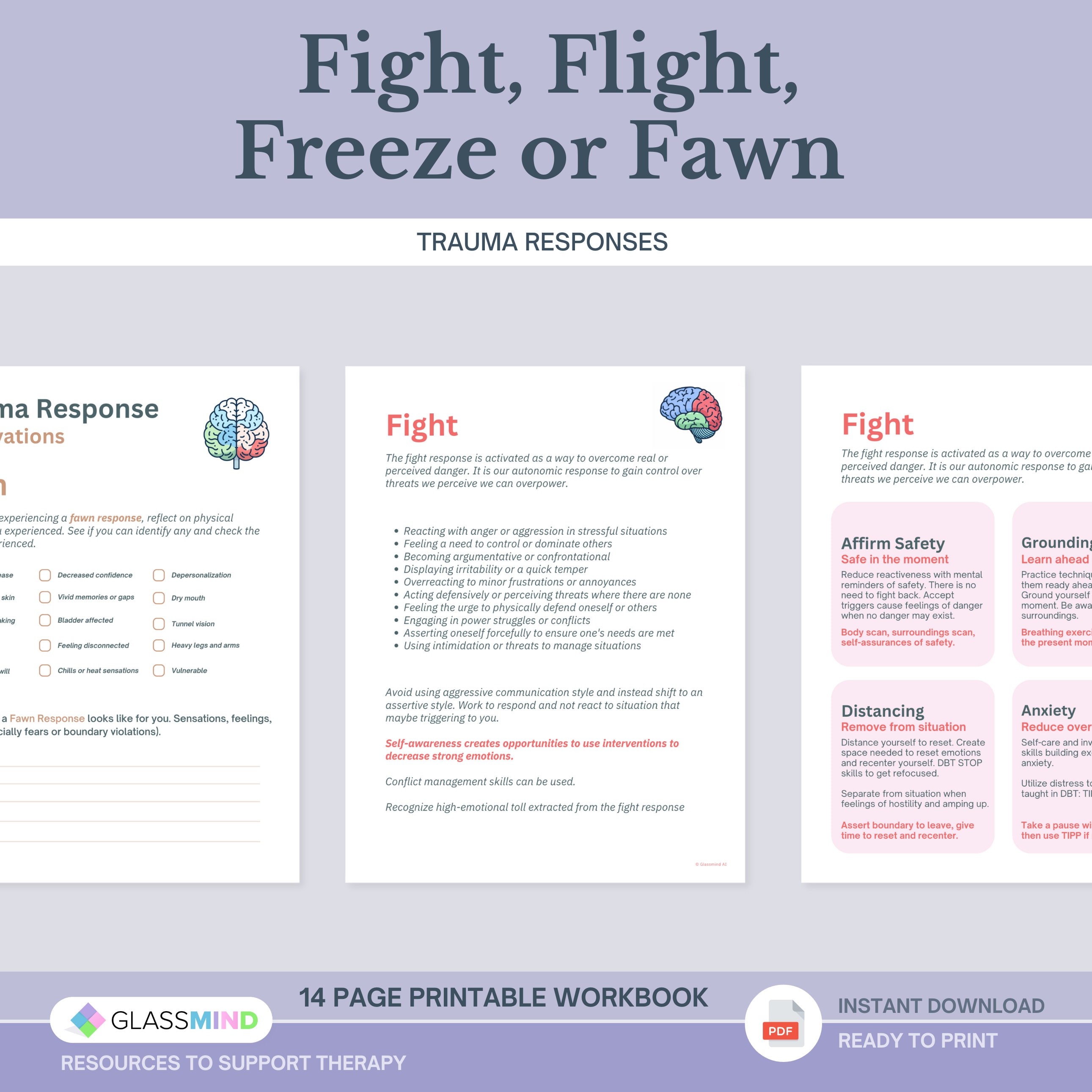 Trauma Responses Worksheet: Fight, Flight, Freeze, Fawn (bonus Poster ...