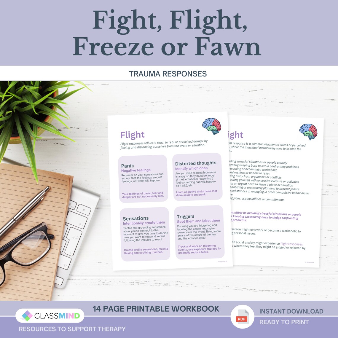 Trauma Responses Worksheet: Fight, Flight, Freeze, Fawn (bonus Poster ...