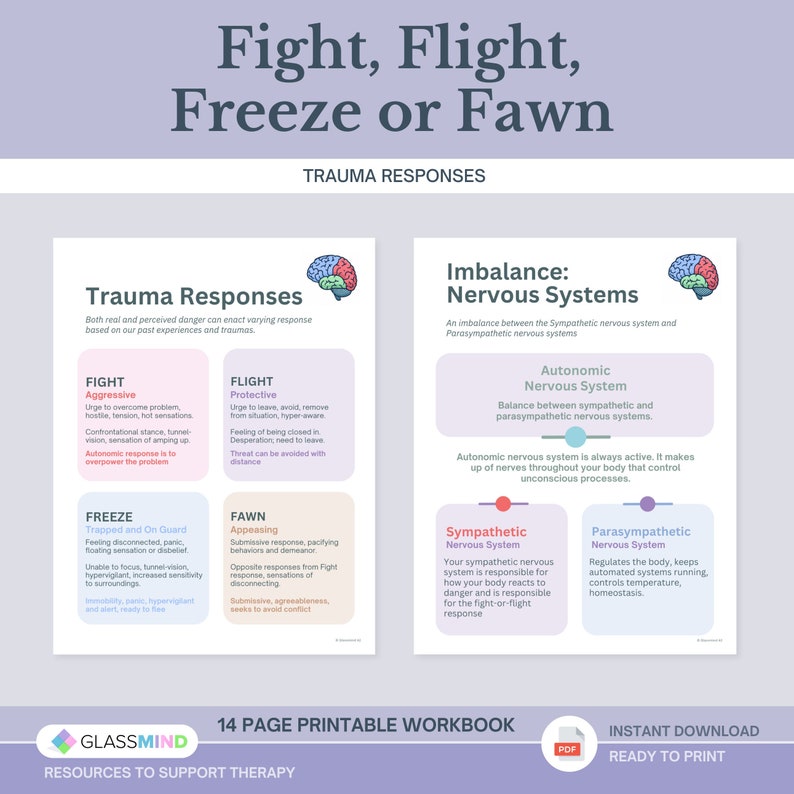 Trauma Responses Worksheet: Fight, Flight, Freeze, Fawn (bonus Poster ...