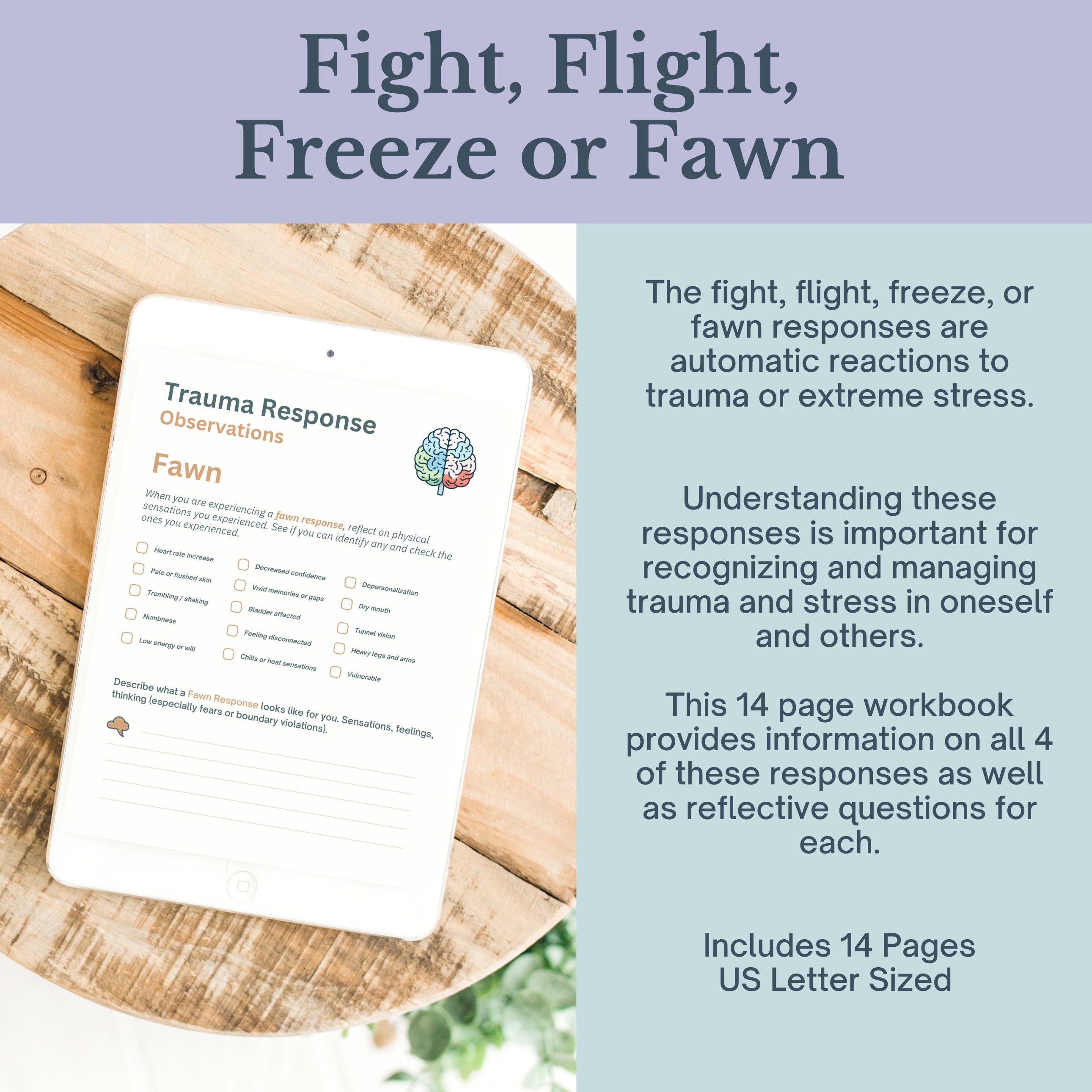 Trauma Responses Worksheet: Fight, Flight, Freeze, Fawn (bonus Poster ...